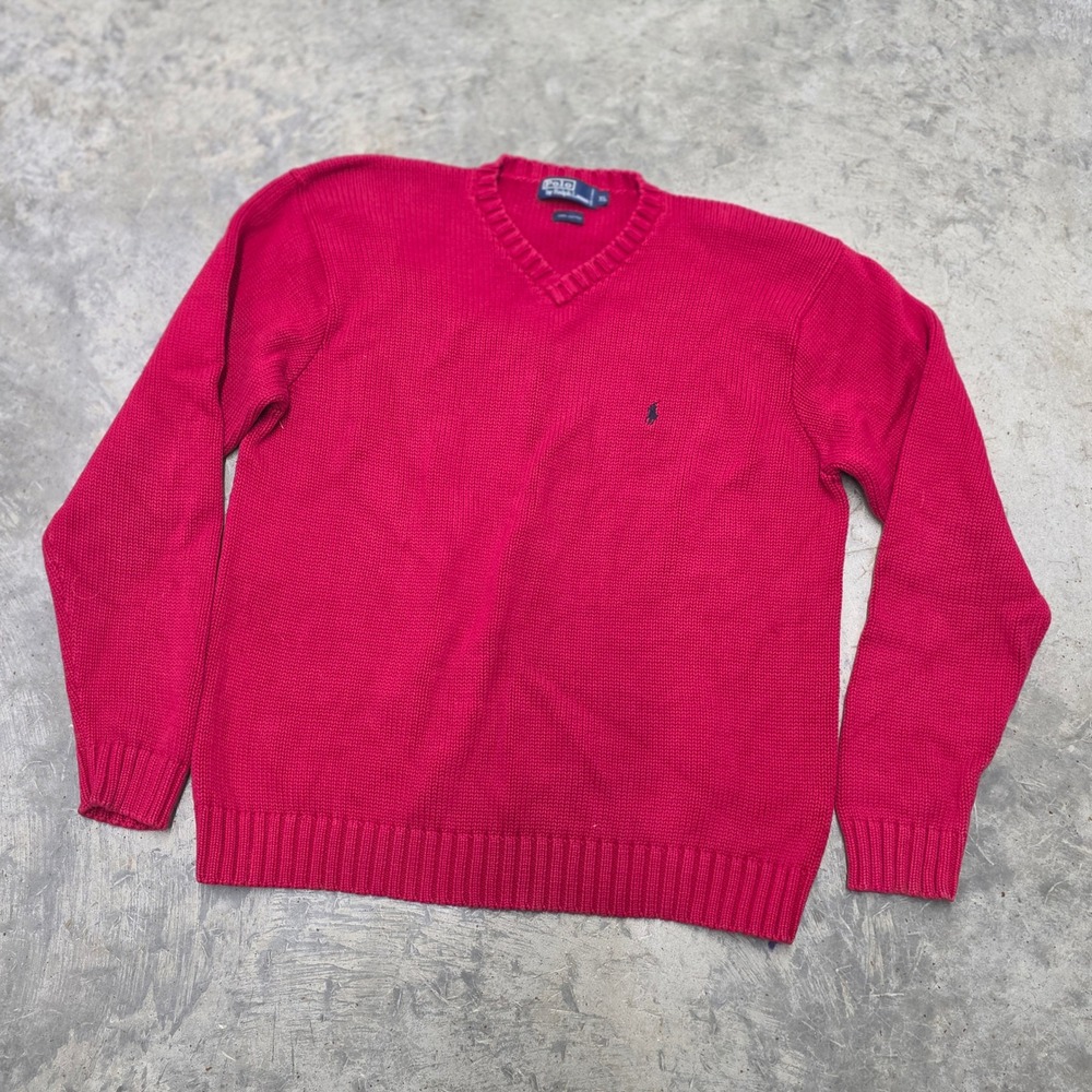 Vintage 90s Y2K Polo Ralph Lauren V-Neck Sweater Mens XL Red